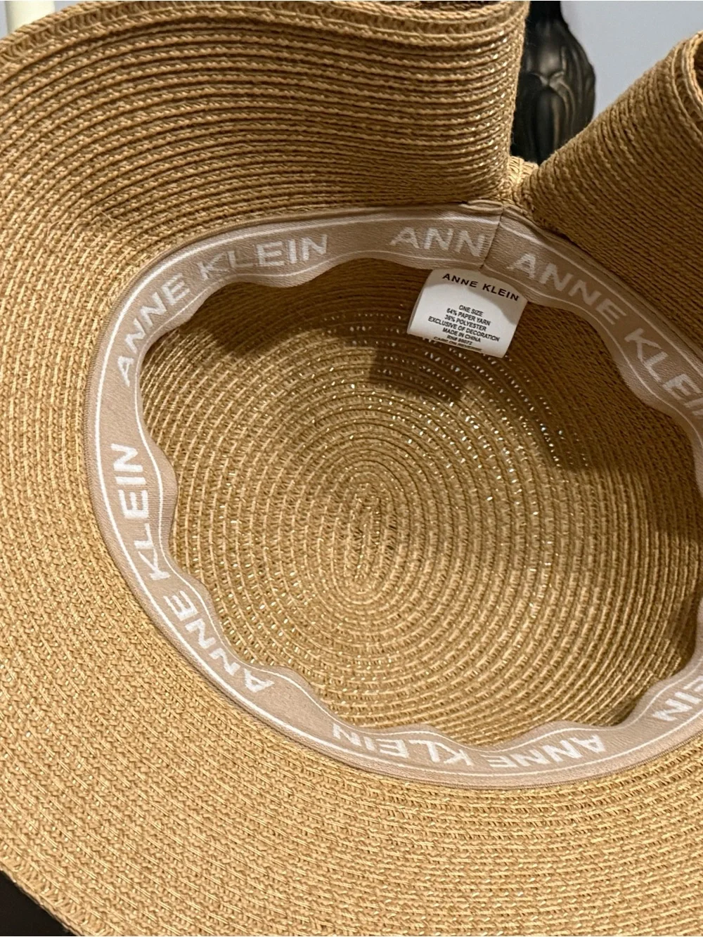 Anne Klein Tan Straw Cloche with Bow